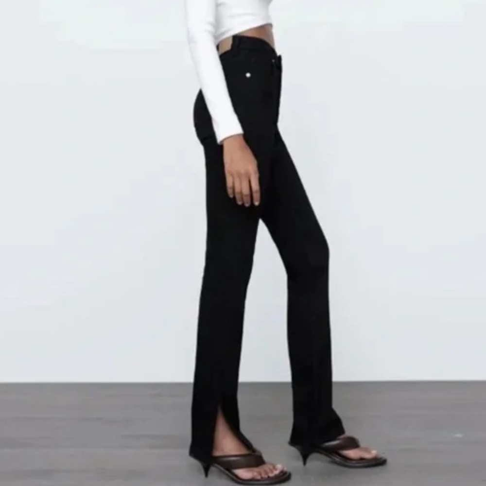 Zara Black High-Rise Straight Leg Jeans with Hem Slit